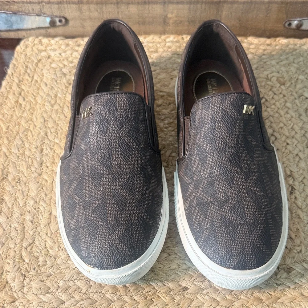 Michael Kors Woman's Brown Logo Slip-On Sneakers with Ivory Sole
